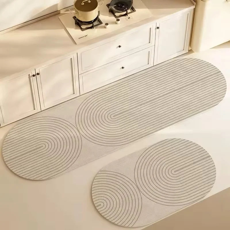 tapis sol antidérapant polyester rayé moderne salle bain cuisine beige gris clair absorbant rapide
