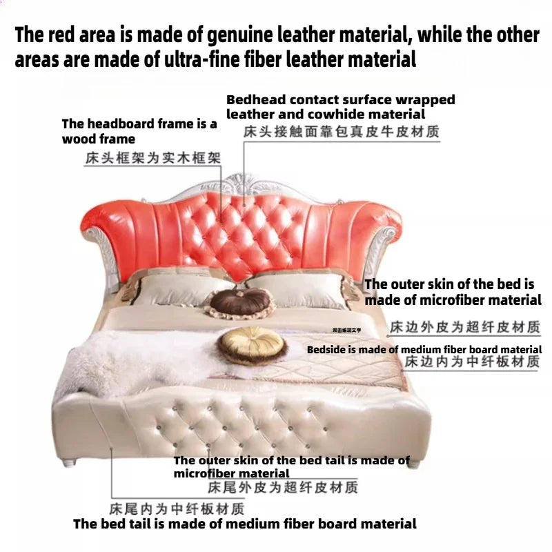 lit blanc rouge tufté cuir véritable classique luxueux chambre master
