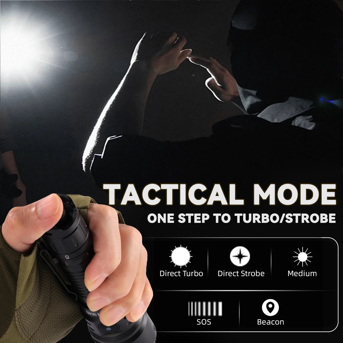 torche tactique rechargeable led 3200lm 580m lumiere intense noire alliage aluminium
