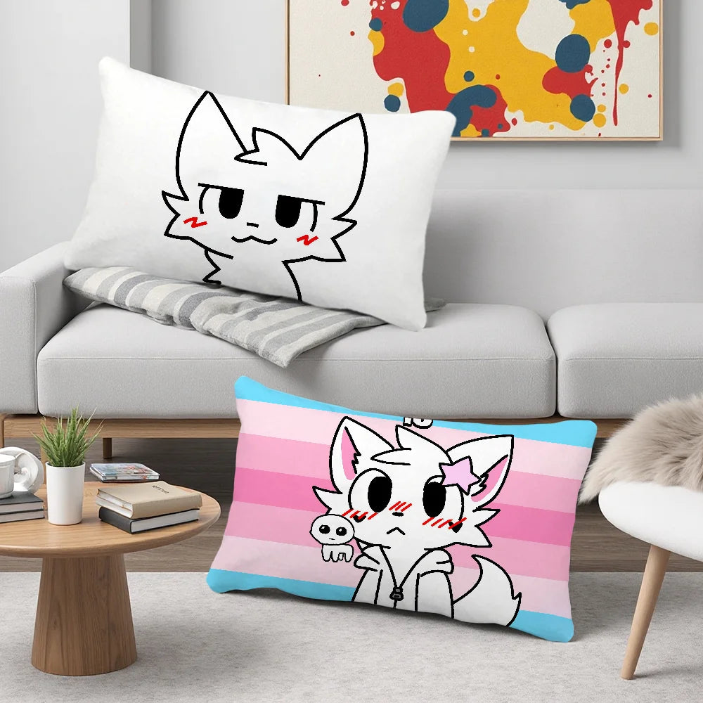 taie d'oreiller imprimée chat dessin animé cute kawaii suspension blanc rose bleu cartoon decorative