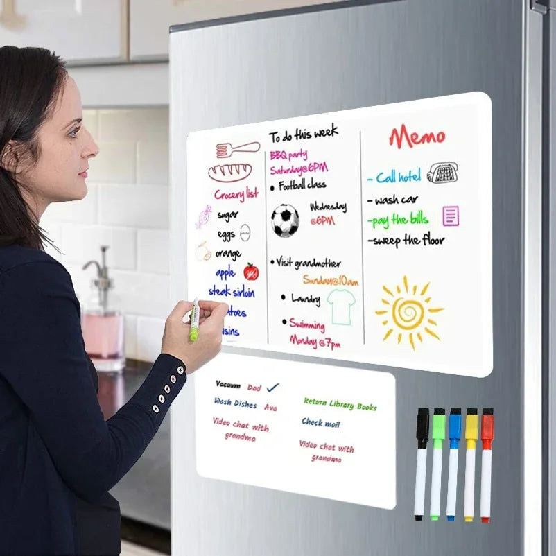 tableau blanc magnétique flexible aimants autocollants effaçables liste épicerie notes réfrigérateur stylos magnétiques blanc