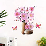 sticker mural 3d moderne fleurs papillons rose beige noir opaque chambre coucher PVC