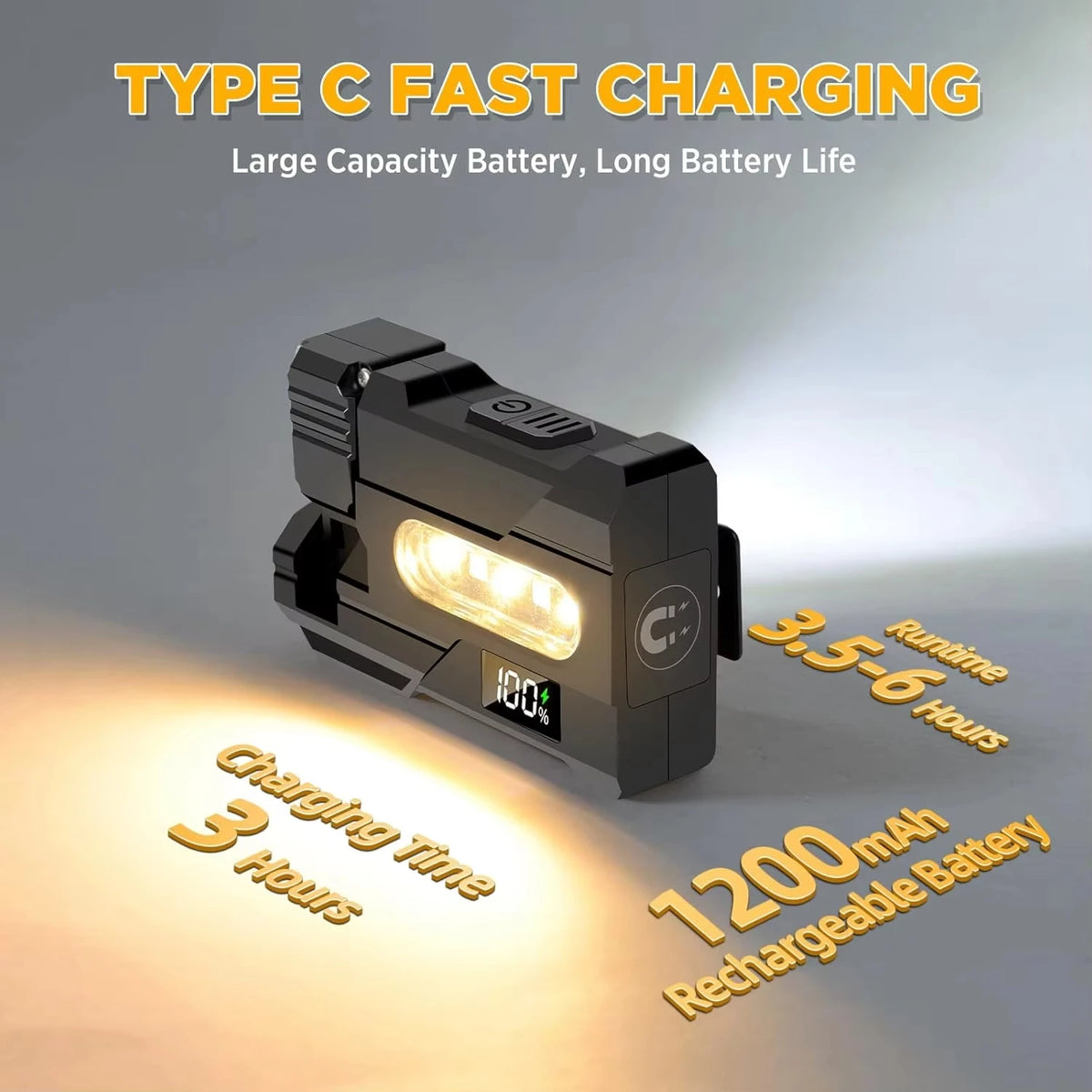 lampe torche rechargeable aimantée portative affichage charge type moderne noire