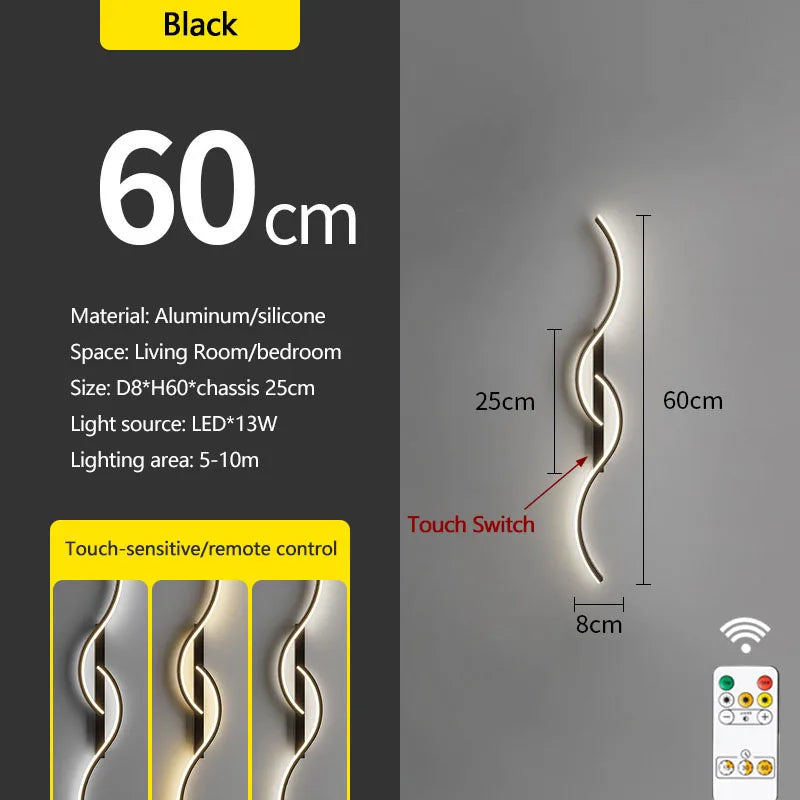 lampe murale rechargeable or noir ondulé éclairage moderne télécommande tactile