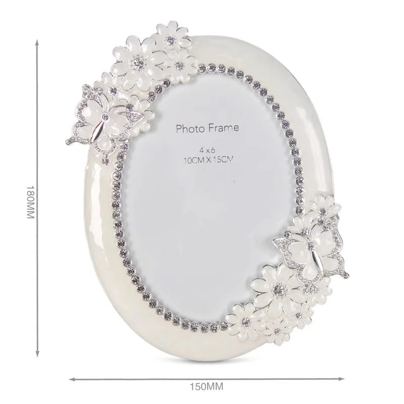cadre photo résine blanc fleurs taches brunes strass classique 4x6 pouces adhésif