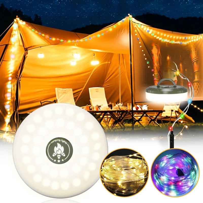 guirlande lumineuse camping modes led rechargeable portable sécurité décoration extérieure fil transparent losange gravé