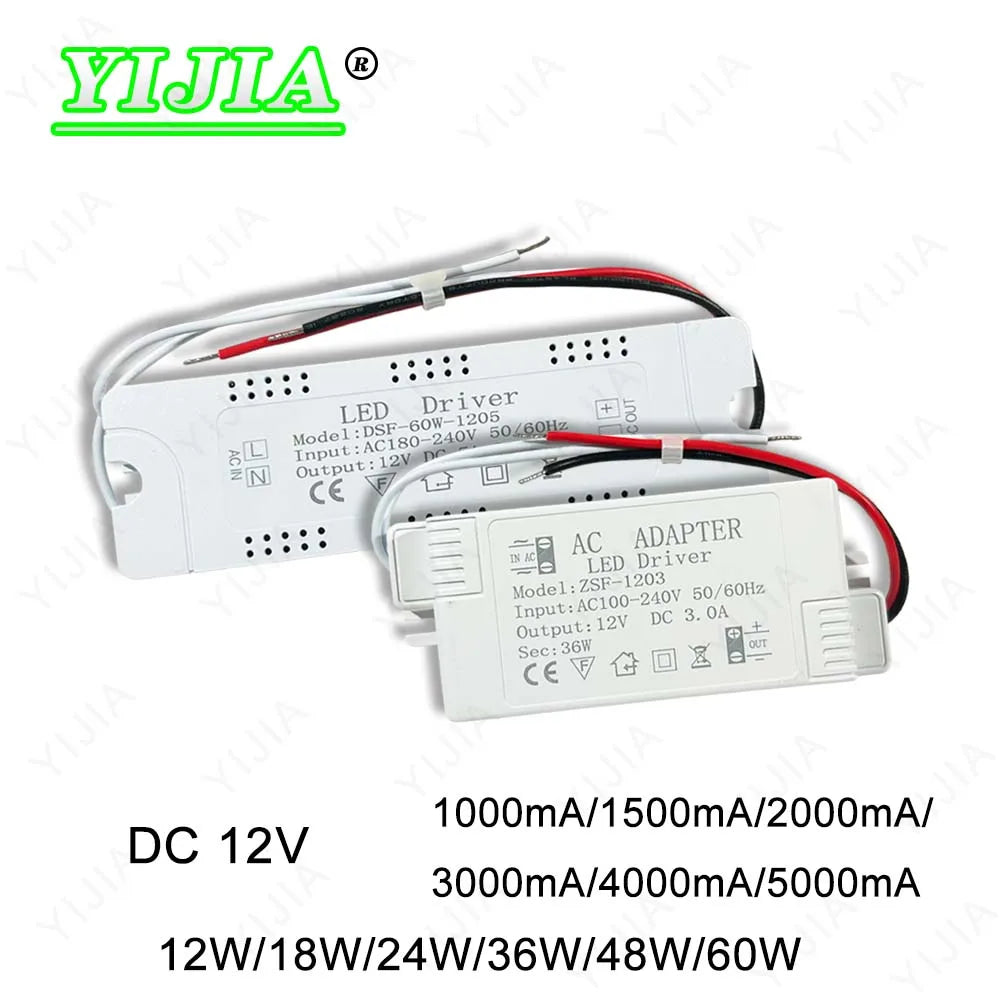 adaptateur led 12v 1a 5a 12w 60w tension 110v 240v sortie constante moderne compact