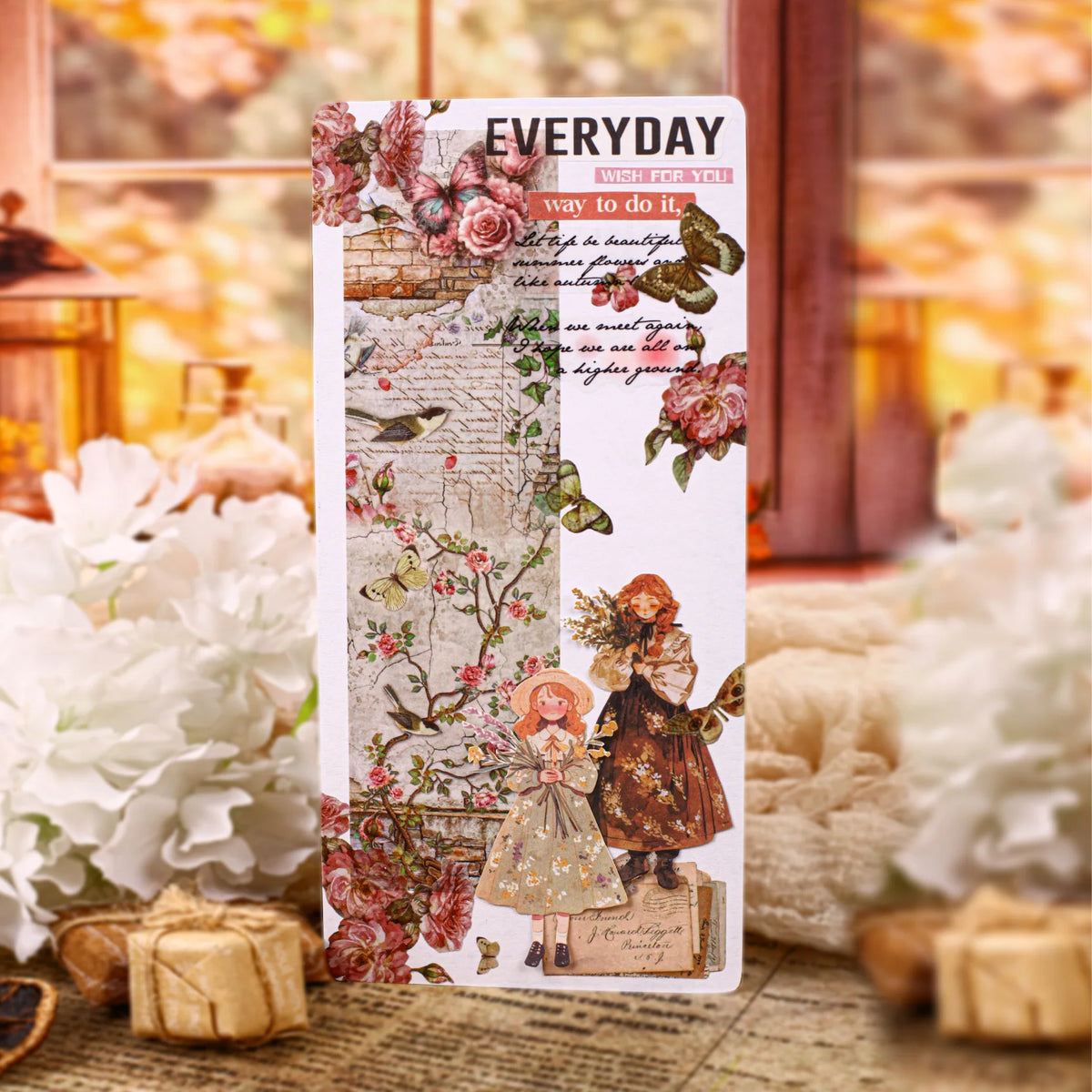 ruban décoratif vintage multicolore fleurs papillons lettres illustré 50mm longueur 2mètres