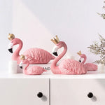 figurines flamants roses décoratives résine texturée moderne ornement blanc doré chambre