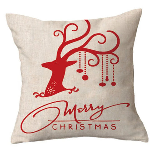 taies d'oreiller lin motif noël rouge cerfs flocons décoration maison festive 45x45cm respectueux environnement