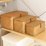 boîtes rangement seagrass naturel tissage paille rustique artisanal cordon boucle