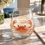verre vin transparent animaux marins crabe hippocampe pieuvre décoration marineOpaque