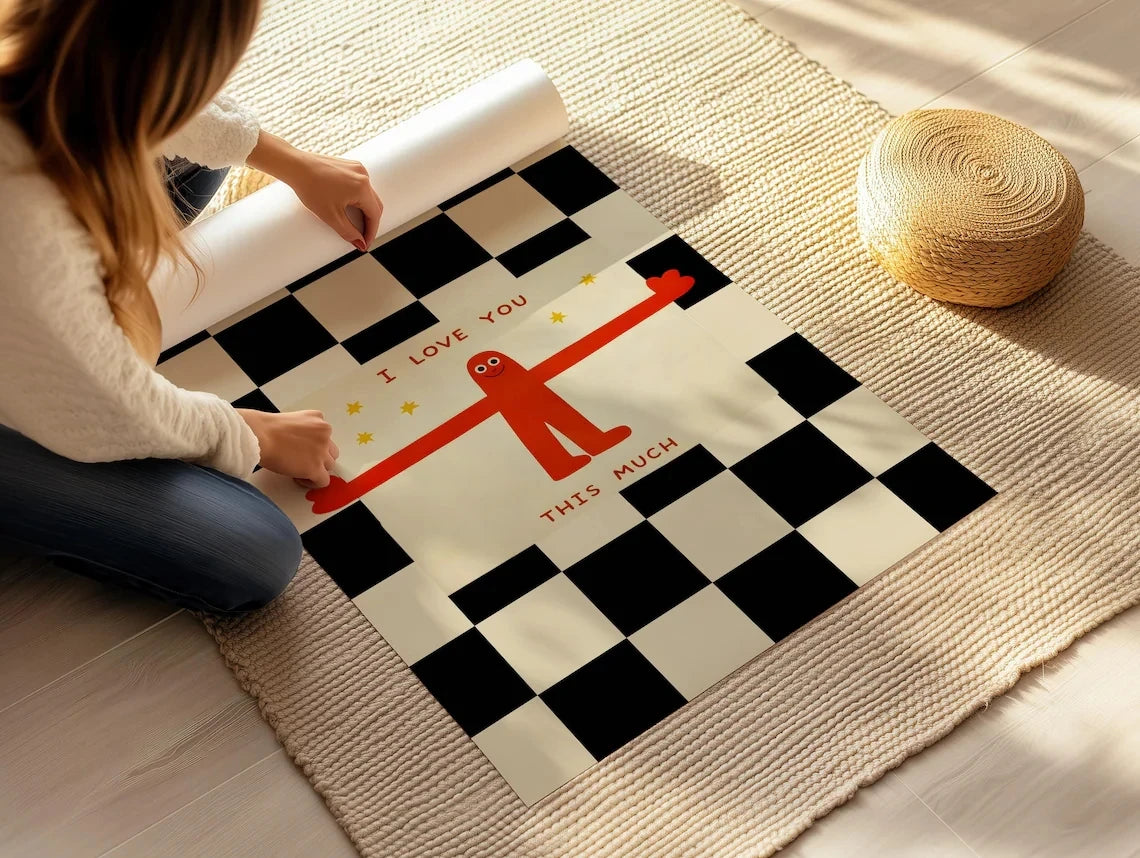 toile d'art moderne minimaliste humaine rouge damier noir blanc sans cadre erotique