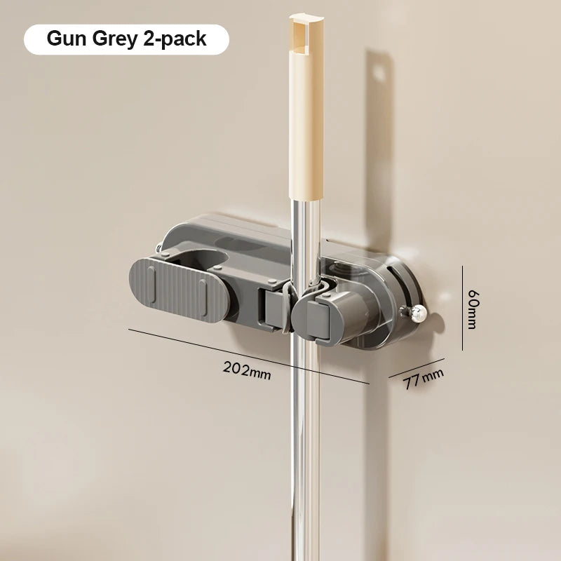porte balai mural moderne clips fixation balai poignée brosse papier toilette gris beige blanc