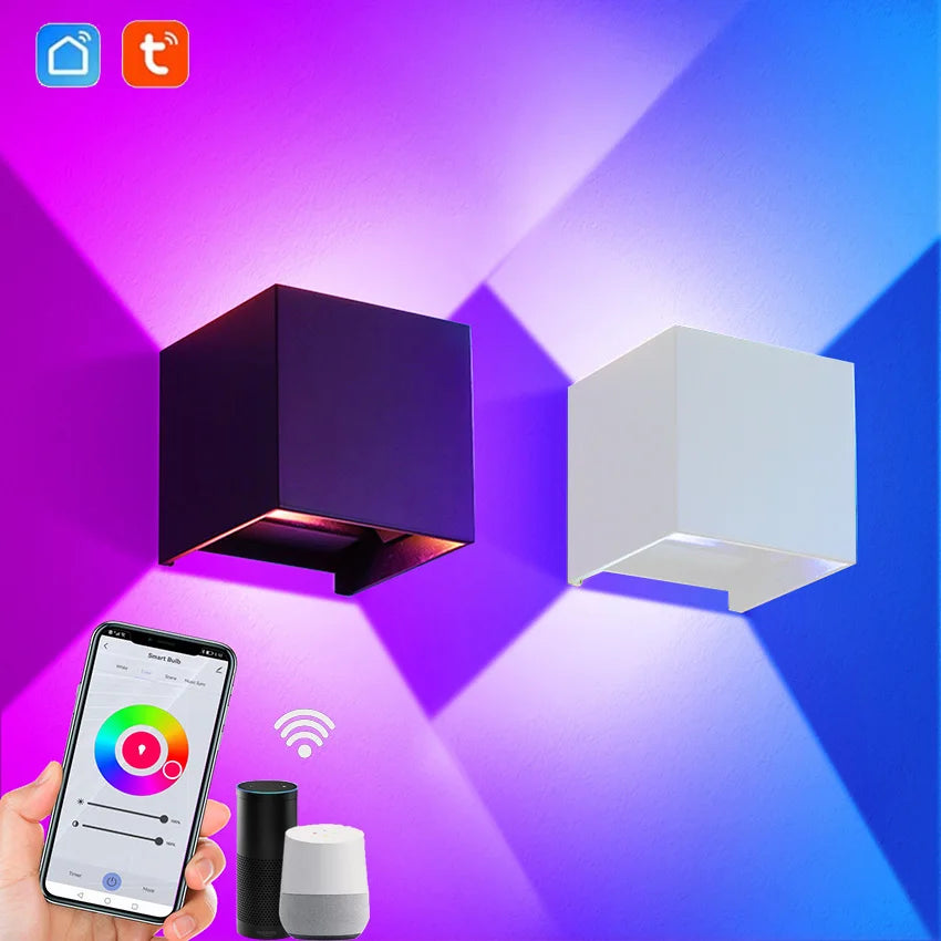 lampe murale led moderne noire blanche ip65 angle réglable rgbcct alexa google