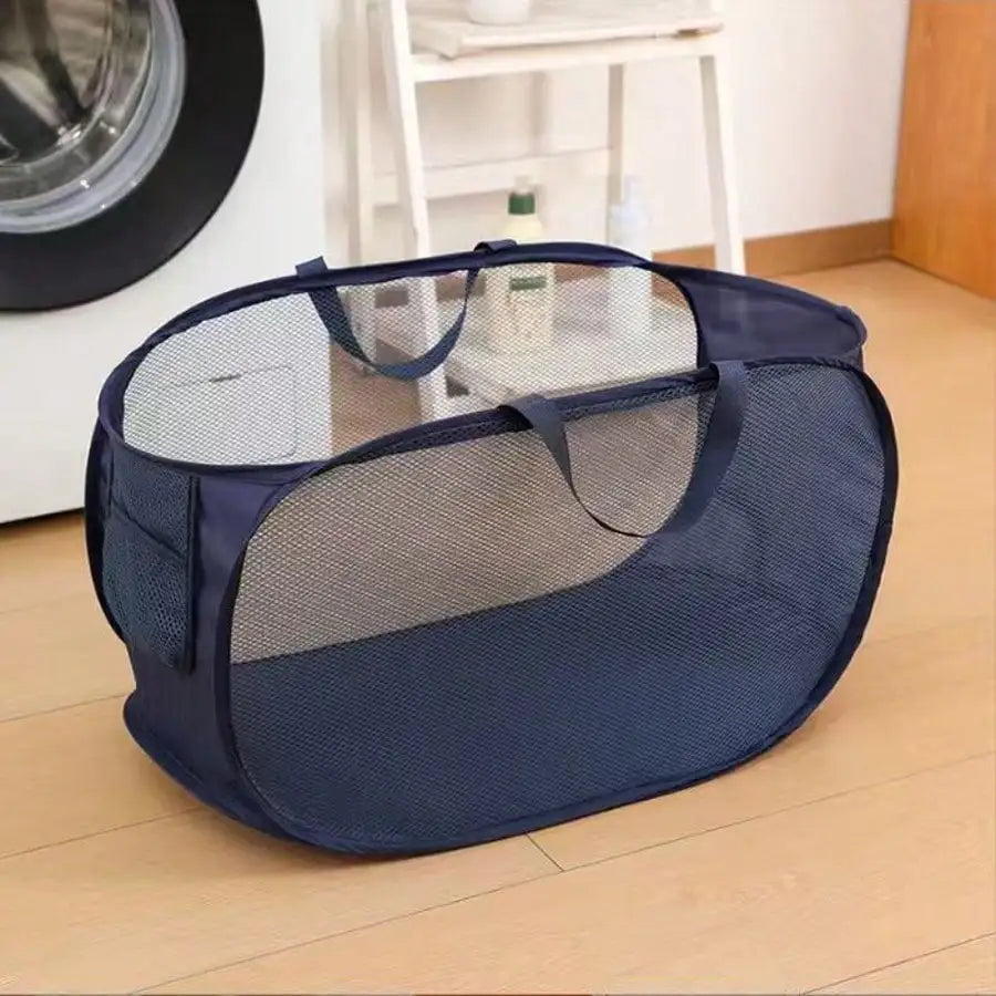 panier linge pliable imperméable polyamide gris noir maille moderne poignées poches capacitaire salle bain