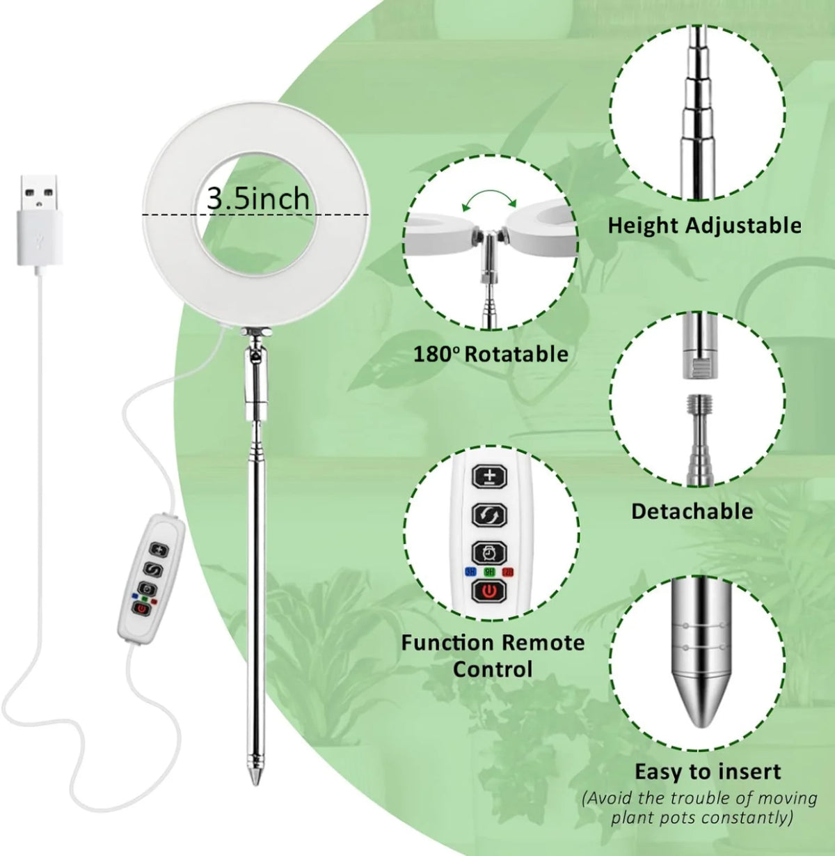 lampe led plante réglable télécommande support flexible hauteur ajustable base détachable modernes minimalistes