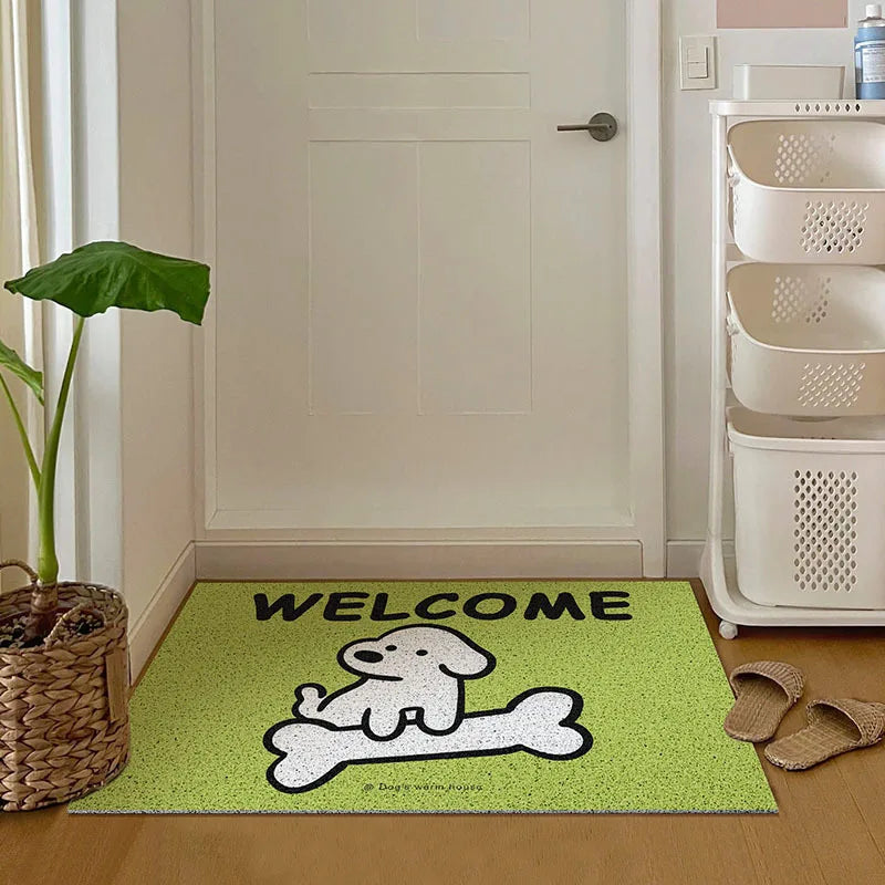 tapis d'entrée moderne antidérapant chien endormi os jaune vert clair salon bienvenueextérieurrésistant