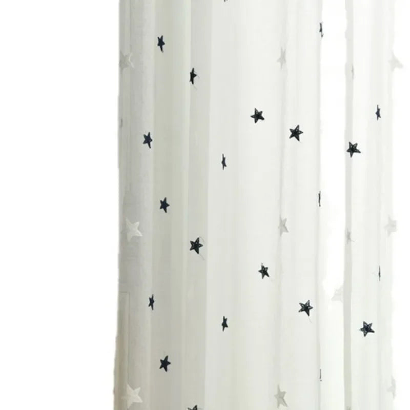 rideau moderne blanc étoiles noires motif tissu léger salon chambre fenêtre maison