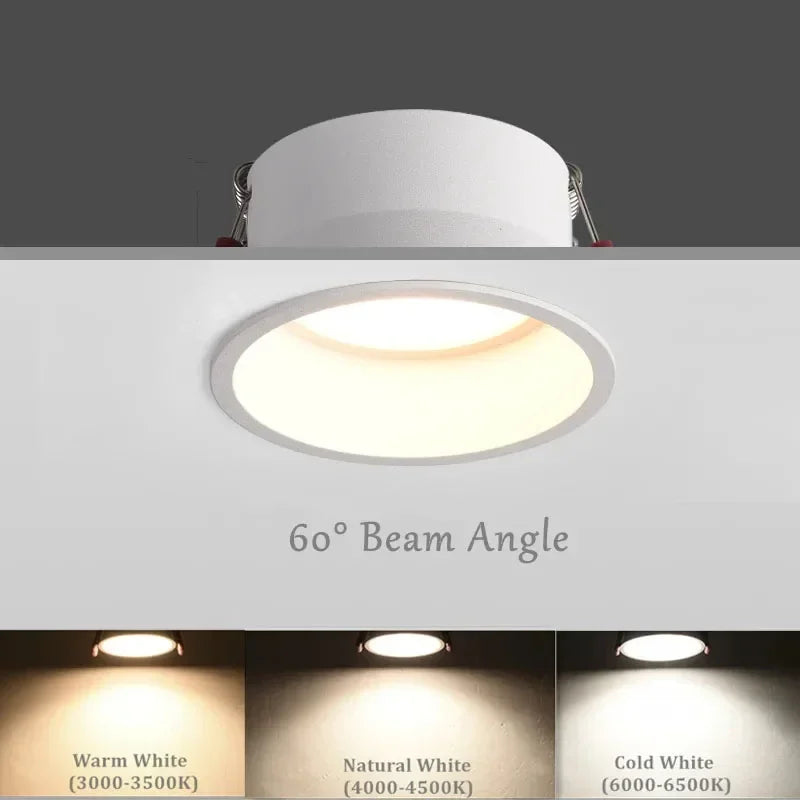 spots led 15w 12w 7w 5w antiéblouissement angle 60 degrés blanc moderne minimaliste