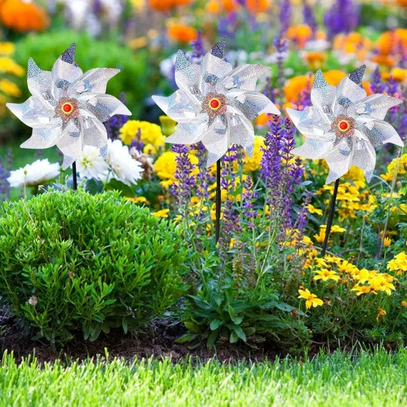 éolienne décorative rouge blanche glitter moderne oiseau répulsif jardin extérieur bleu fleuri