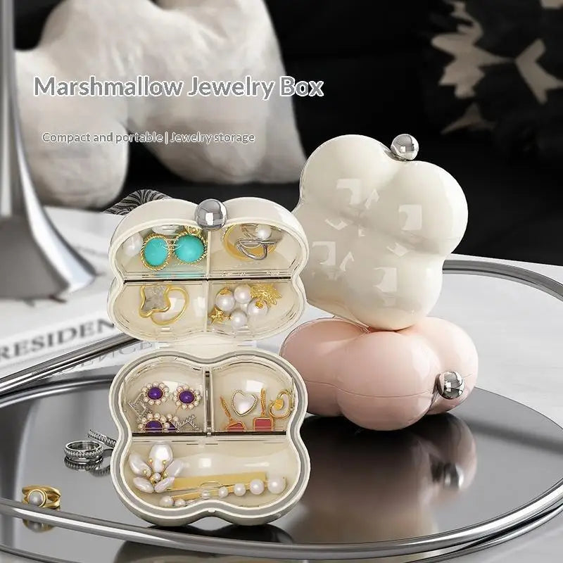 boîte bijoux blanche moderne élégante rangement portable pilules médicaments bagues boucles d'oreilles colliers voyage