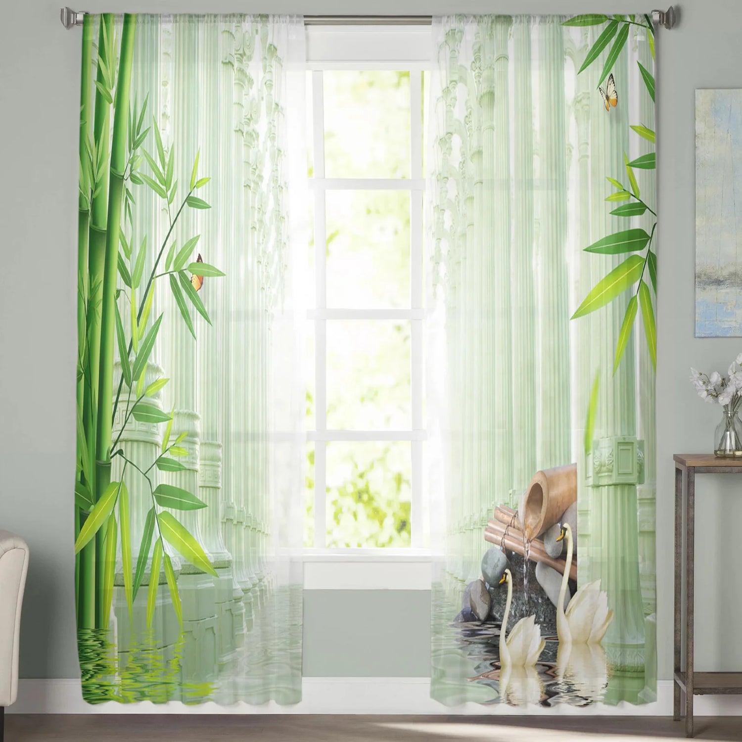 Détail tissu voile rideau en bambou transparent texture légère