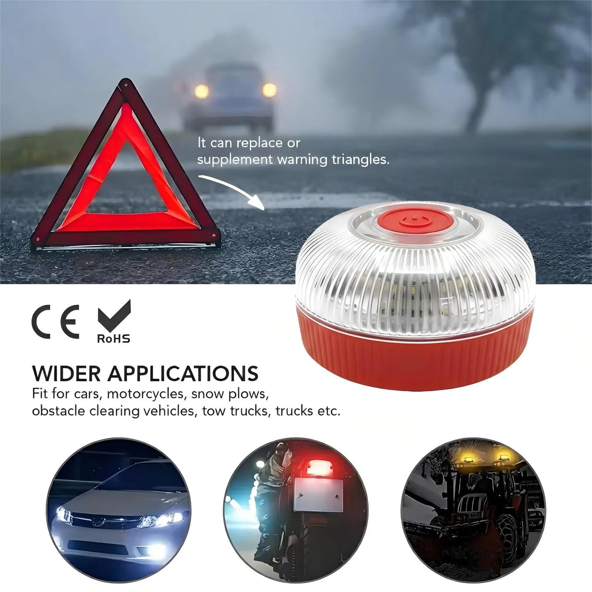 lampe signalisation rechargeable urgence orange blanche aimantée clignotante automatique sécurité moderne compact