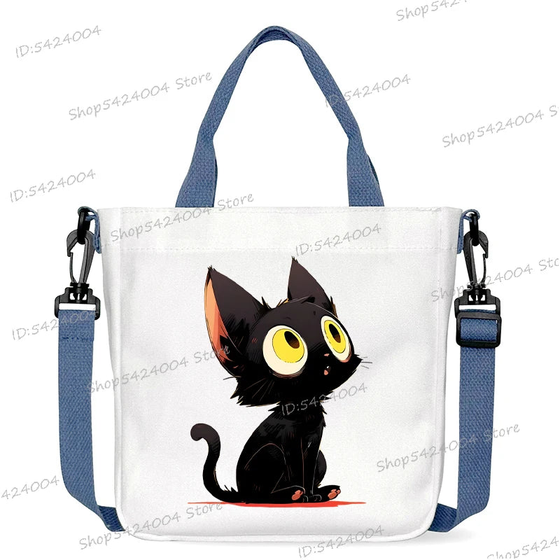 sac bandoulière toile blanc motif chat noir dessin animé kawaii fille