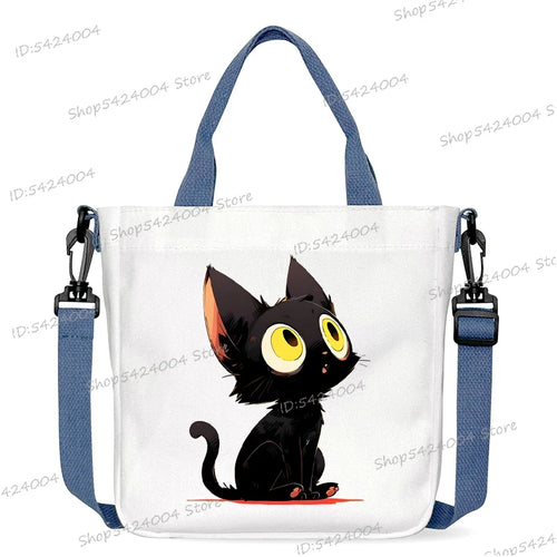 sac bandoulière toile blanc motif chat noir dessin animé kawaii fille