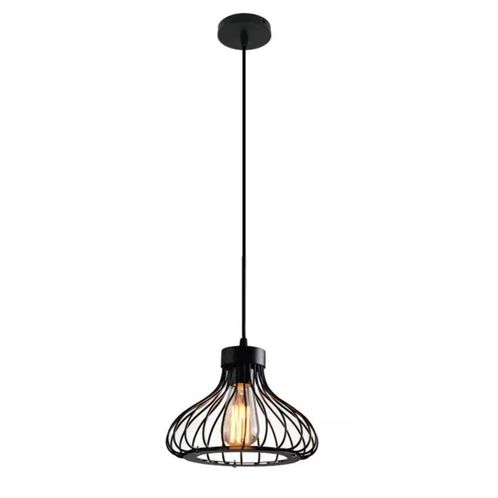 lumière suspendue industrielle moderne cage métallique fil fer noir ampoûle edison