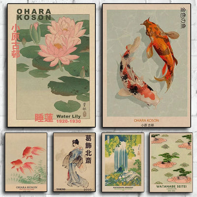 Affiche d'art japonais vintage Hokusai Ohara Koson sur toile