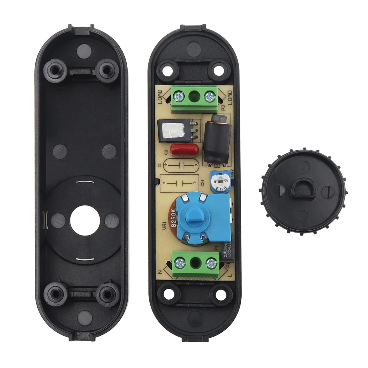 boîte rangement noire moderne plaque circuit imprimé composants électroniques fixations vis plastique