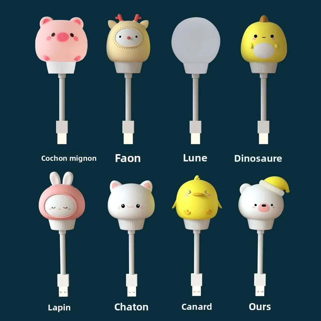 veilleuse animaux mignons moderne lampe chevet usb led ours canard chaton