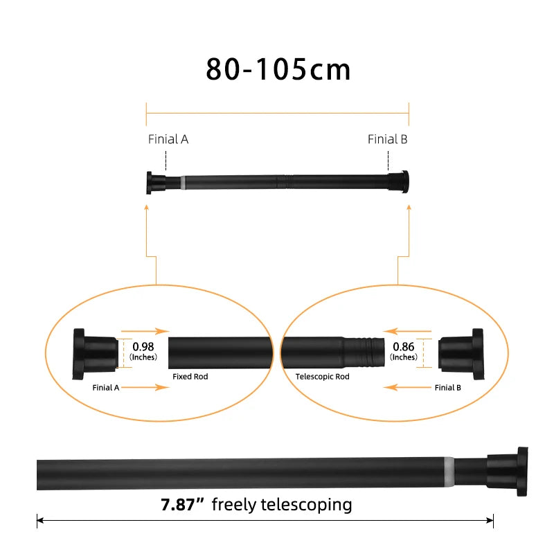 tige tension noire acier inoxydable moderne respectueuse environnement sans perçage salle bain placard fenêtre