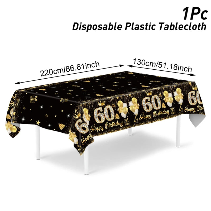 vaisselle jetable anniversaire noir doré assiettes verres serviettes bannières fête décorations confettis