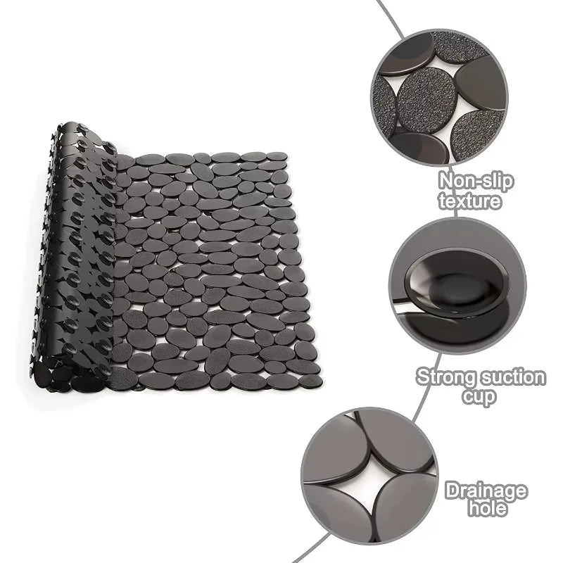 tapis salle bain douche galets antidérapant motifs ronds drainage ventouses moderne minimaliste