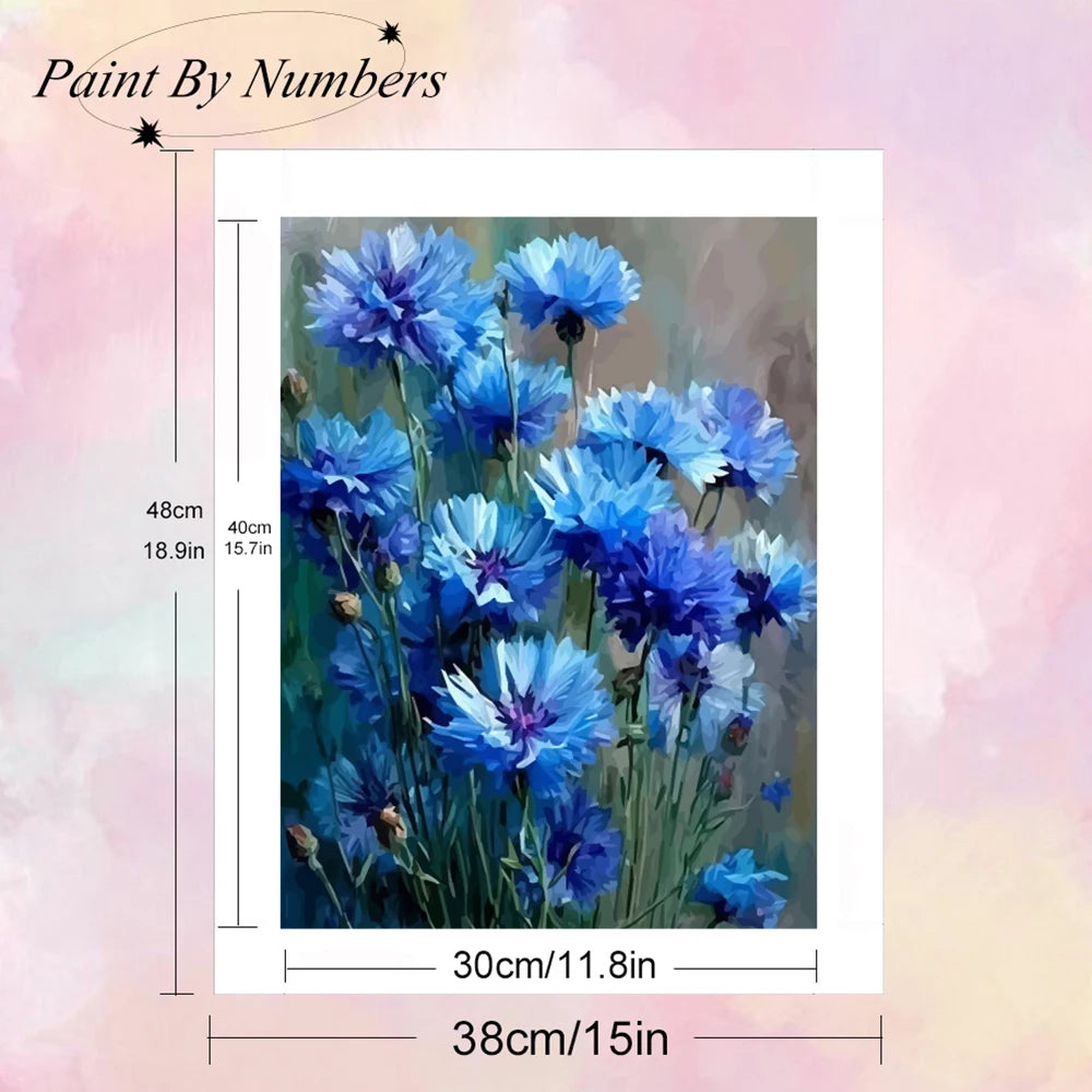 peinture numéros diy fleurs bleues vertes toile cadre bois simple facile nouveau peintre decor