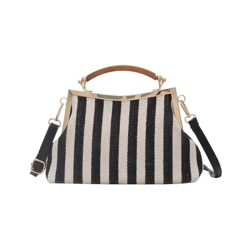 sac bandoulière toile femme motif rayé moderne chic polyvalent décontracté minimaliste fourre tout poche