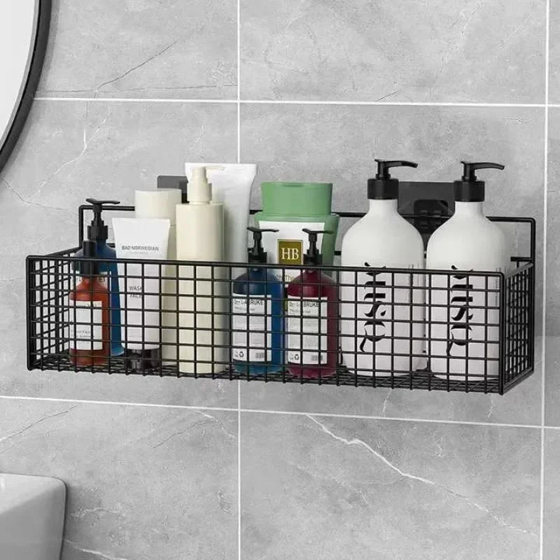 panier mural noir maille métallique moderne rangement salle bain accessoires organisation cuisine maquillage produits