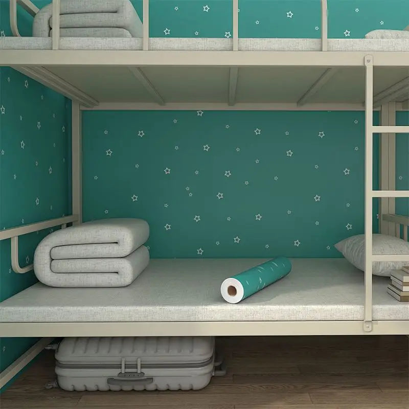 papier peint adhésif moderne étoiles blanches vert eau résistant humidité chambre étudiante meuble
