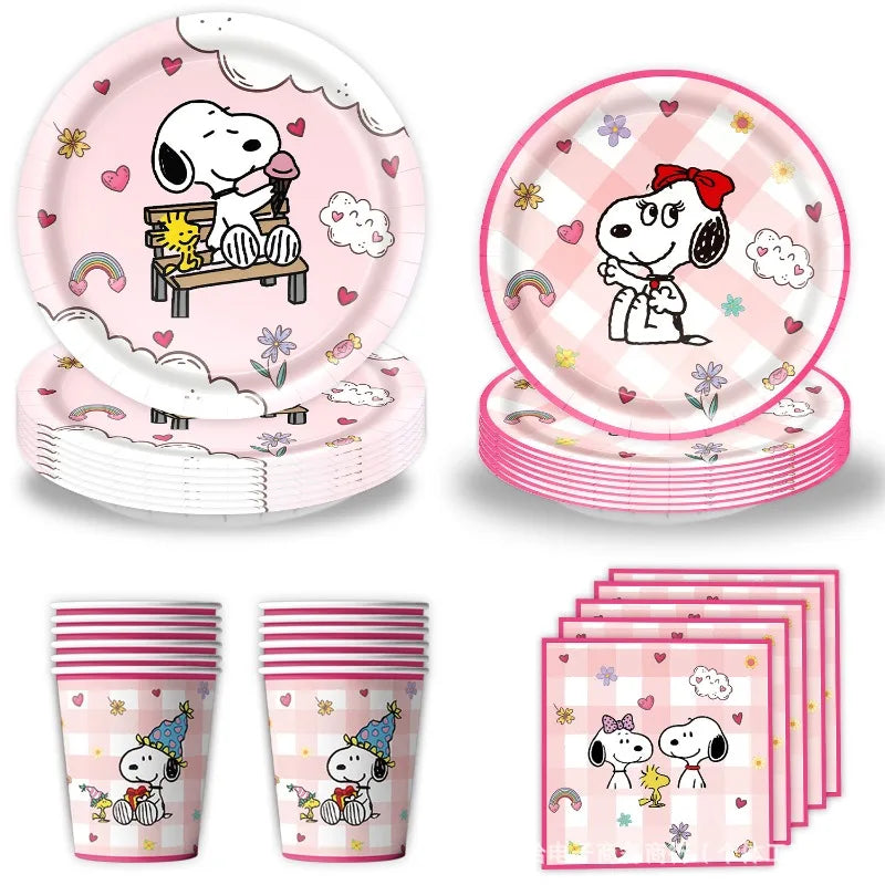 vaisselle jetable fête anniversaire snoopy assiettes serviettes gobelets tablecloth multicolore thèmes