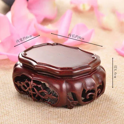 support décoratif bois gravures classique vase pot fleur tasse thé rouge foncé