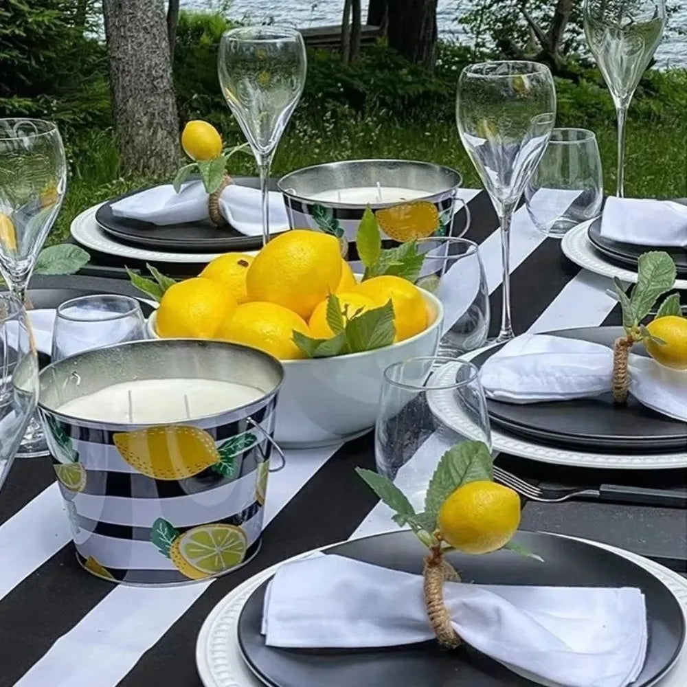 porte serviettes citron feuilles métal corde tressée bord festonné décoration table rustique 12cm haute