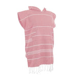 Poncho rayé bleu clair rose pâle gris poncho plage coton polyester poche franges