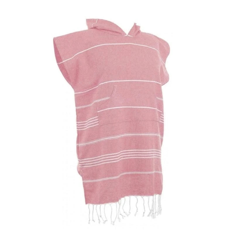 Poncho rayé bleu clair rose pâle gris poncho plage coton polyester poche franges