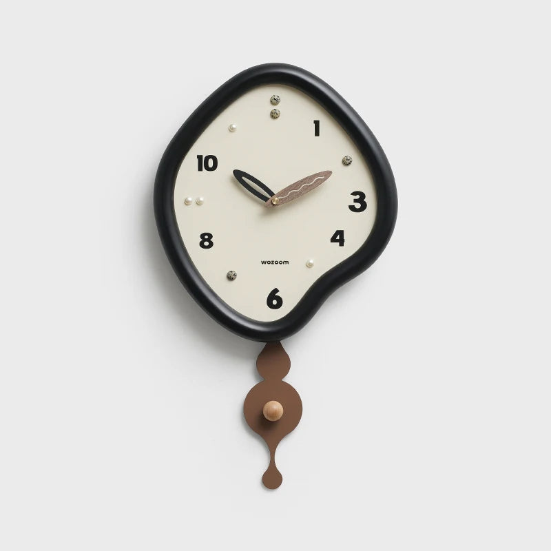 horloge murale moderne abstraite géométrique salon blanc noir pendule marron unique aiguille fixations
