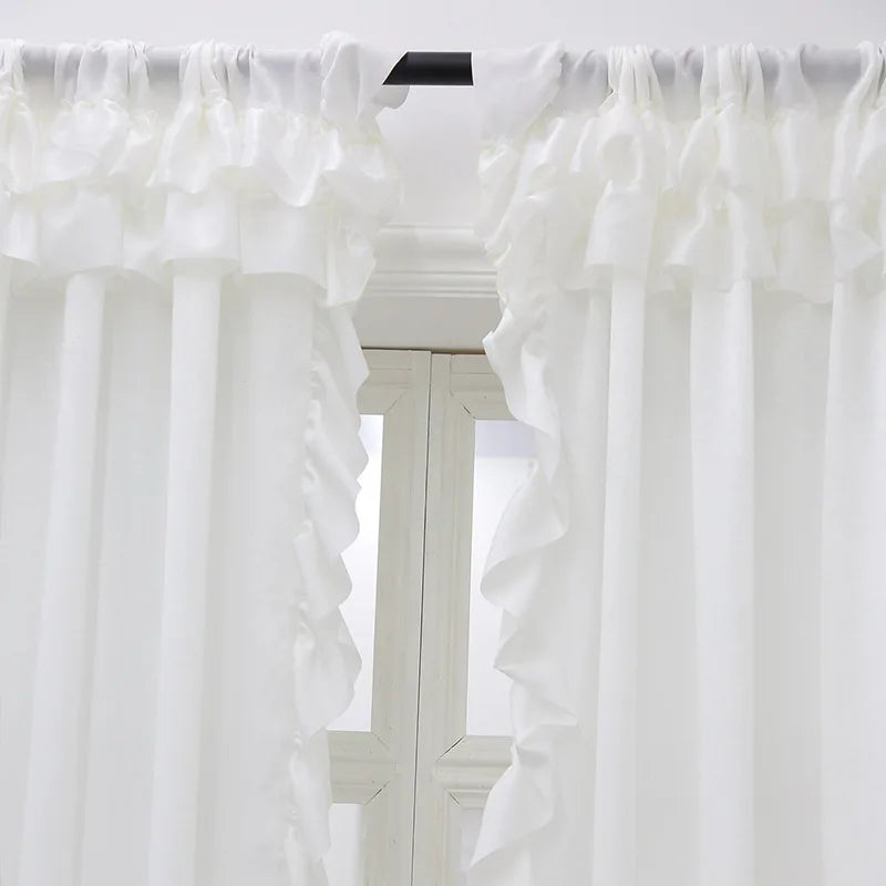 rideau blanc classique volants translucide fenêtre française chambre salon polyester