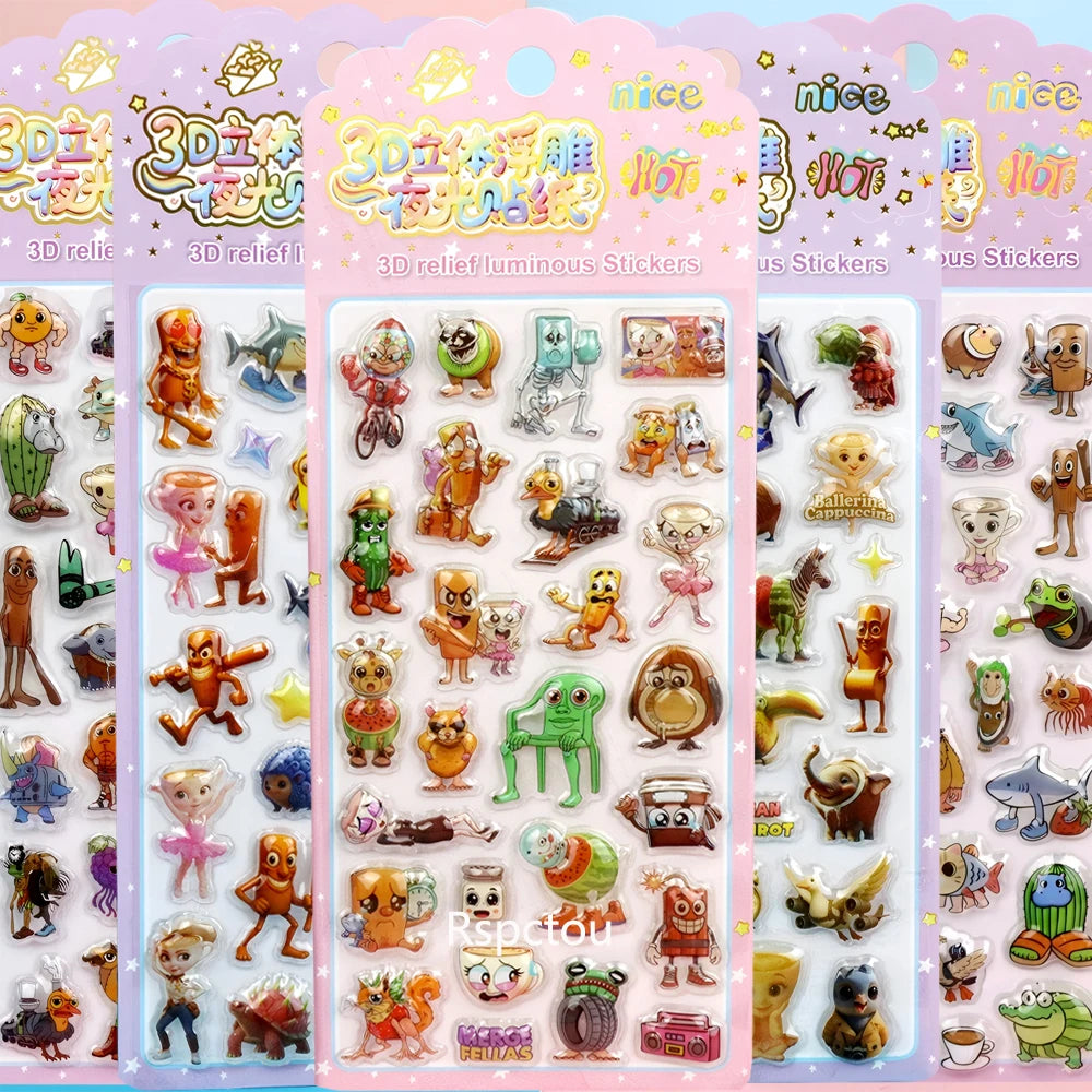 sticker 3d lumineux multicolore cartoon animal personnage adhésif portable téléphone decoration pack five