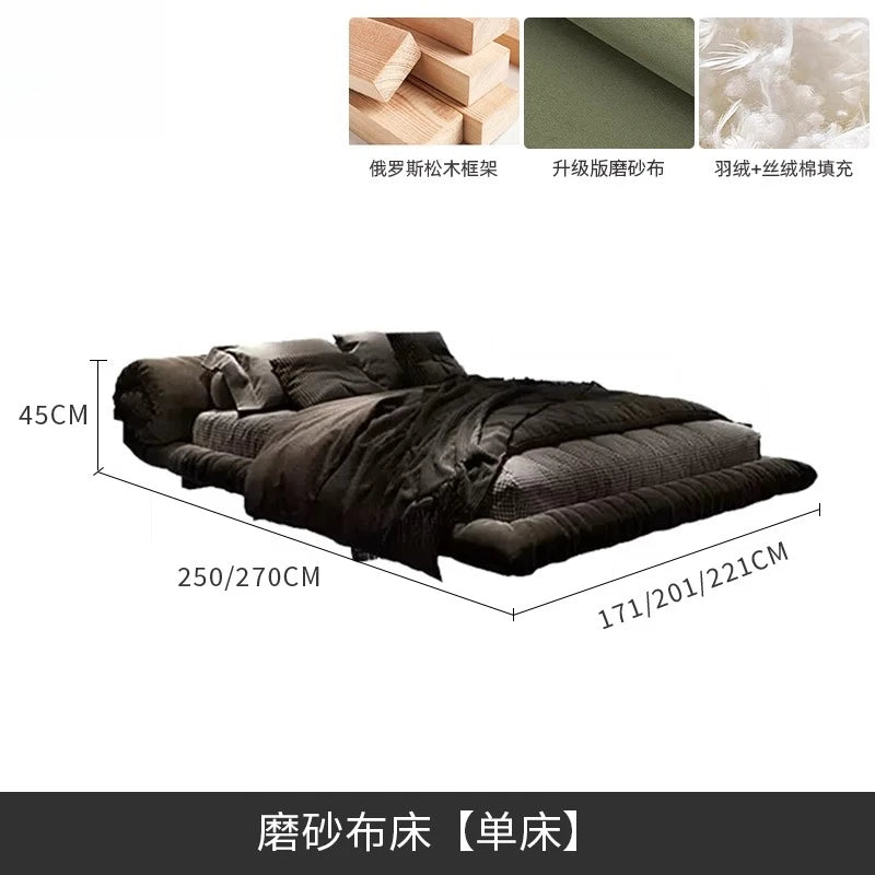 lit moderne gris carreaux 180x200cm bois oreillers draps couverture chambre